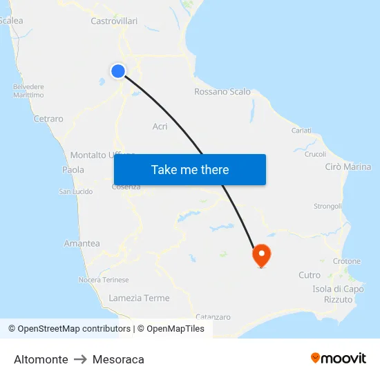 Altomonte to Mesoraca map