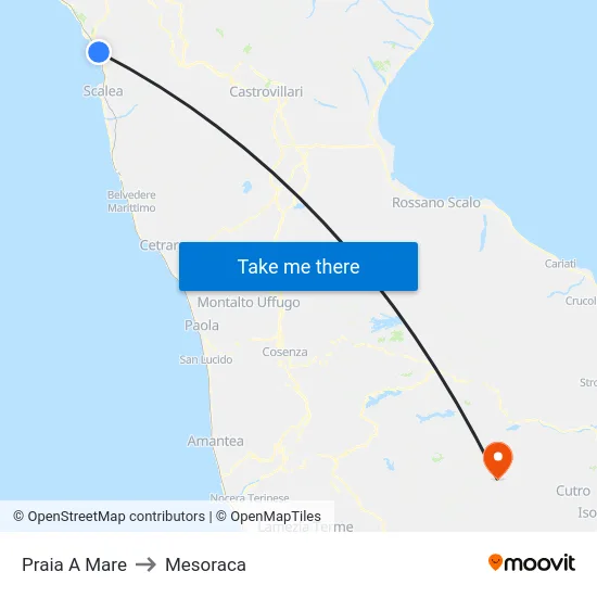 Praia A Mare to Mesoraca map