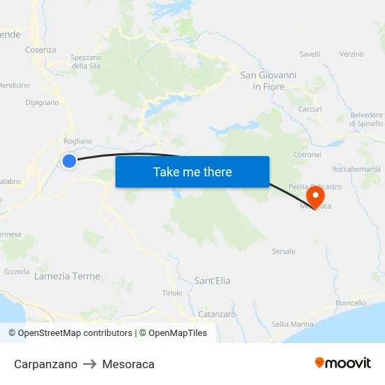 Carpanzano to Mesoraca map