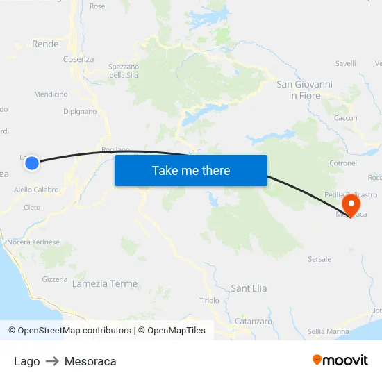 Lake to Mesoraca map