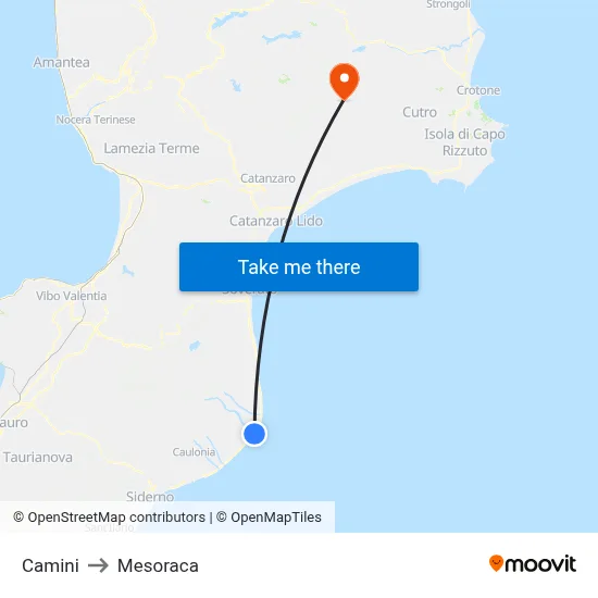 Camini to Mesoraca map