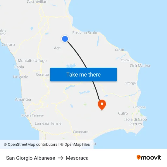 San Giorgio Albanese to Mesoraca map