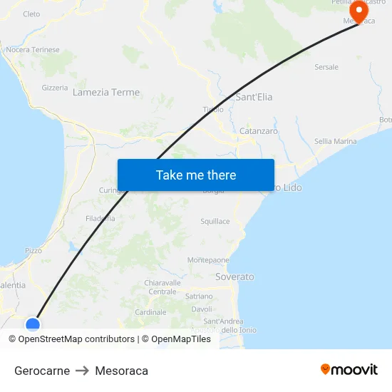 Gerocarne to Mesoraca map
