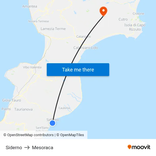 Siderno to Mesoraca map