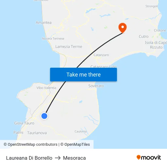 Laureana Di Borrello to Mesoraca map