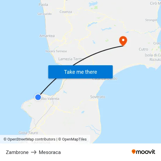 Zambrone to Mesoraca map
