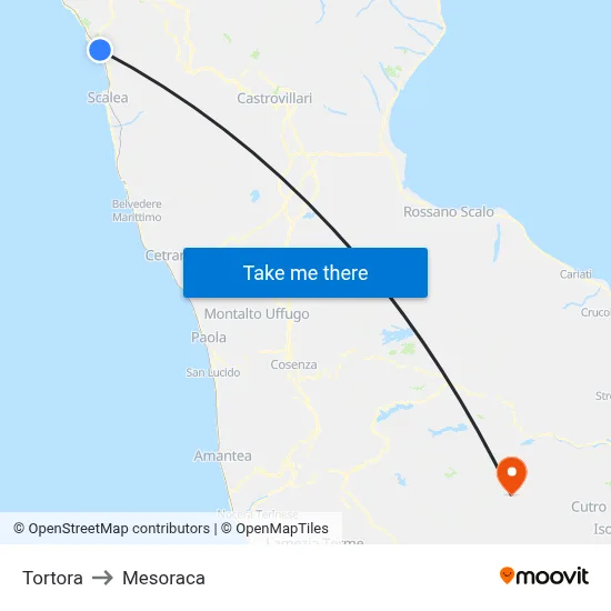 Tortora to Mesoraca map