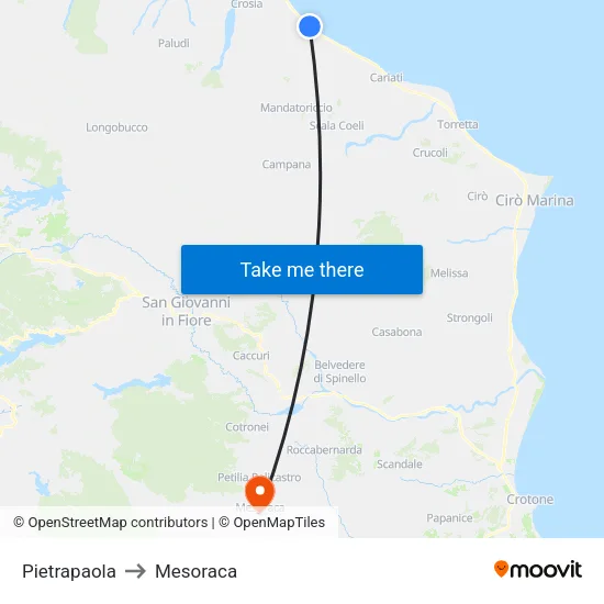 Pietrapaola to Mesoraca map