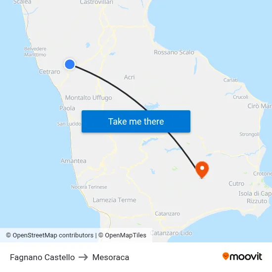 Fagnano Castello to Mesoraca map