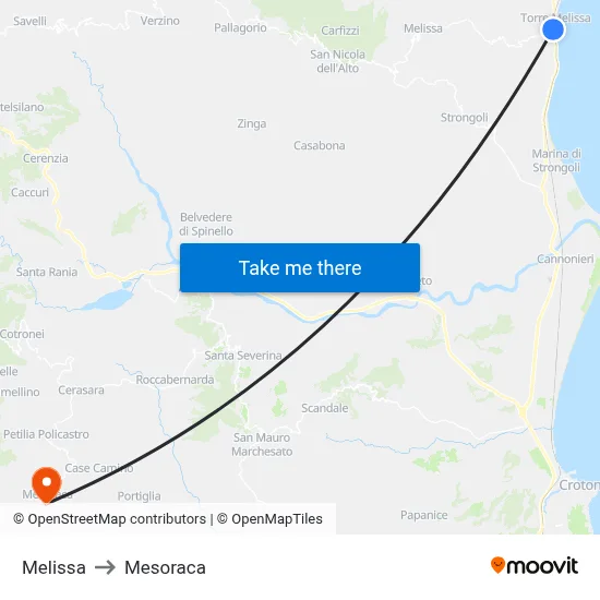 Melissa to Mesoraca map
