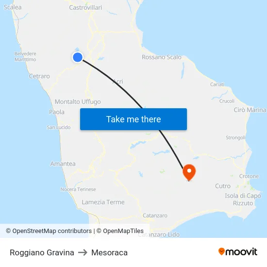 Roggiano Gravina to Mesoraca map