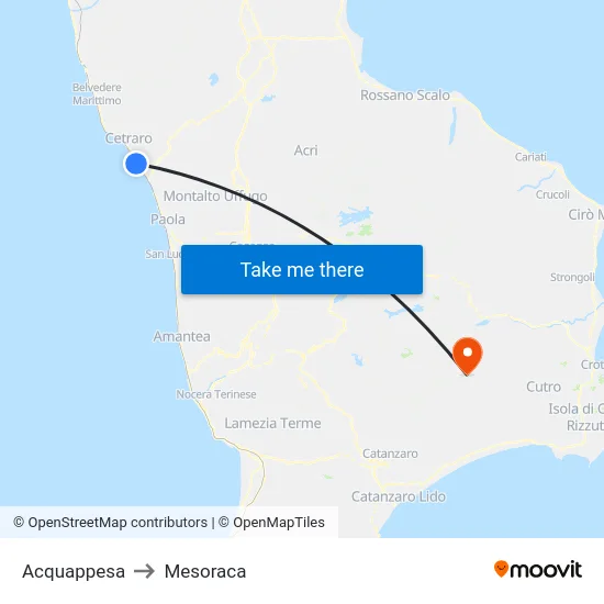 Acquappesa to Mesoraca map