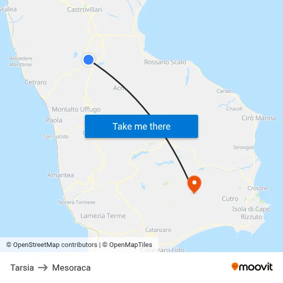 Tarsia to Mesoraca map