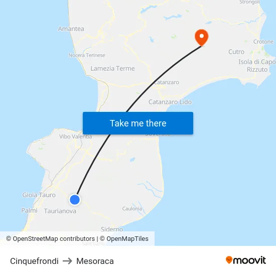 Cinquefrondi to Mesoraca map