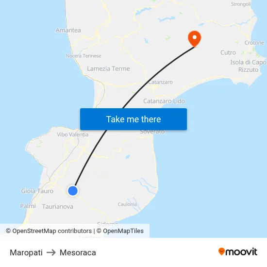 Maropati to Mesoraca map