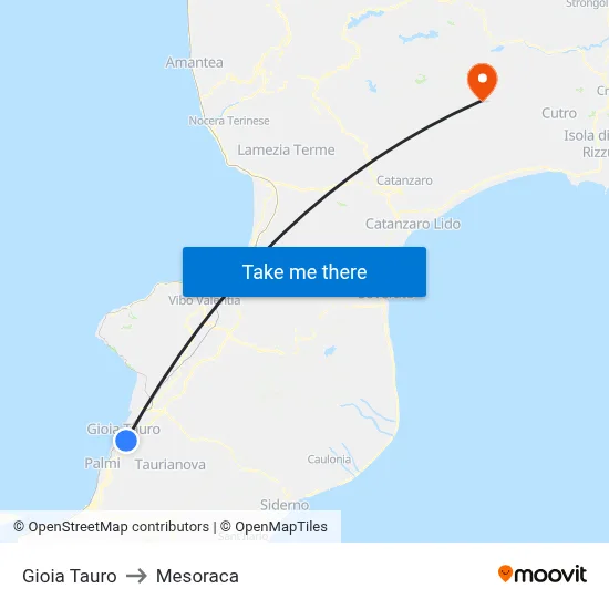 Gioia Tauro to Mesoraca map