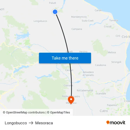 Longobucco to Mesoraca map
