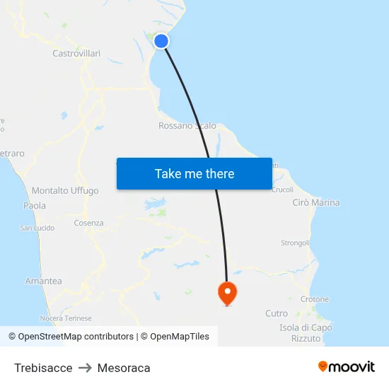 Trebisacce to Mesoraca map