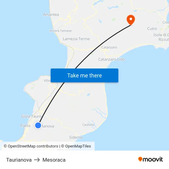 Taurianova to Mesoraca map