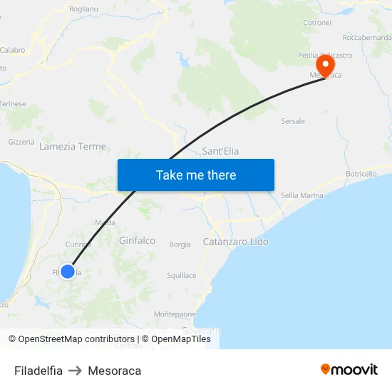 Filadelfia to Mesoraca map