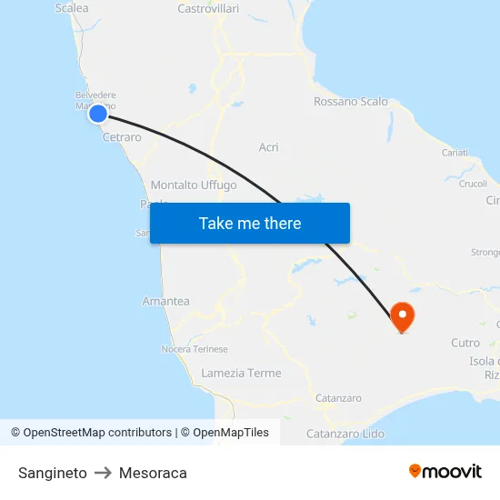 Sangineto to Mesoraca map