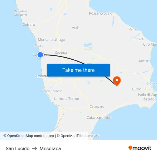 San Lucido to Mesoraca map
