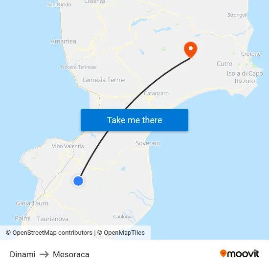 Dinami to Mesoraca map