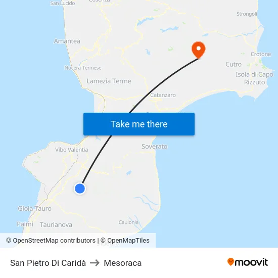San Pietro Di Caridà to Mesoraca map