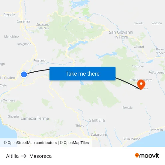Altilia to Mesoraca map
