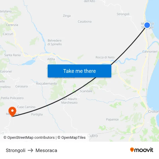Strongoli to Mesoraca map