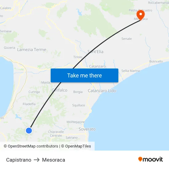 Capistrano to Mesoraca map
