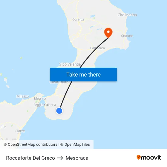 Roccaforte Del Greco to Mesoraca map
