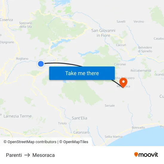 Parenti to Mesoraca map