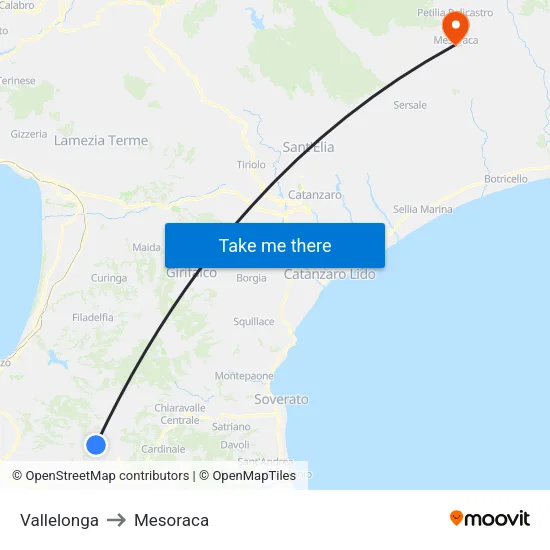 Vallelonga to Mesoraca map