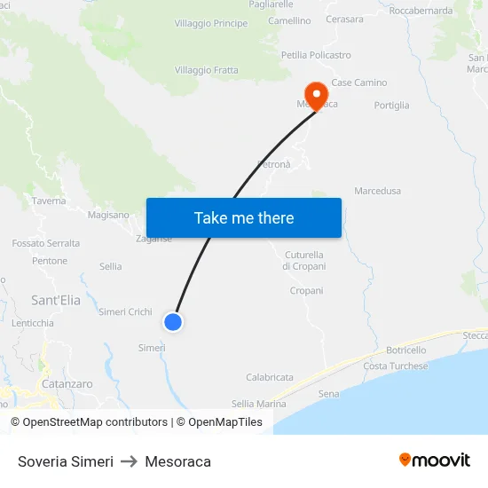 Soveria Simeri to Mesoraca map