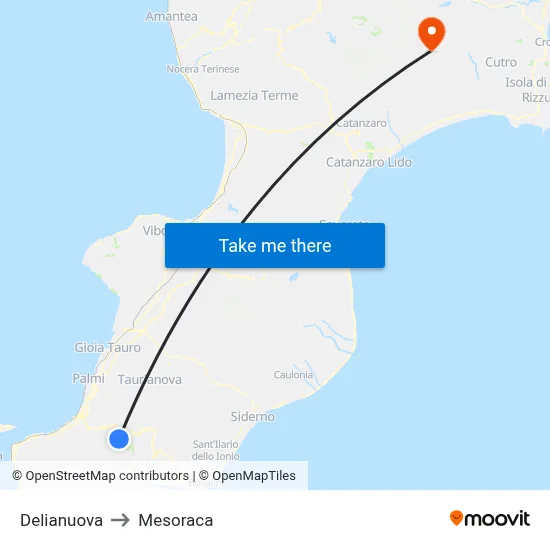 Delianuova to Mesoraca map