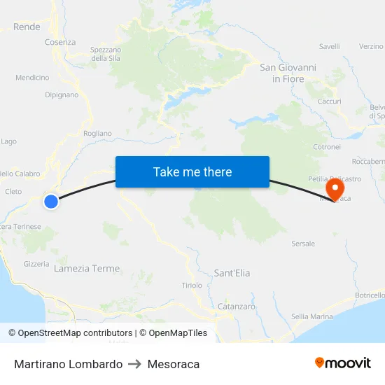 Martirano Lombardo to Mesoraca map
