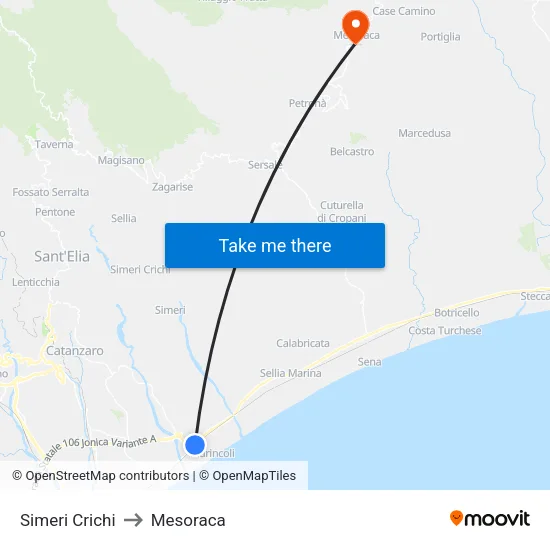 Simeri Crichi to Mesoraca map