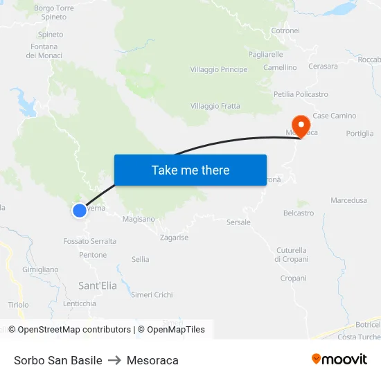 Sorbo San Basile to Mesoraca map