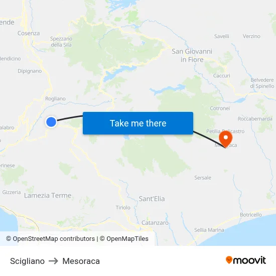 Scigliano to Mesoraca map