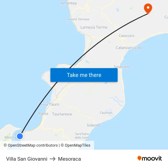 Villa San Giovanni to Mesoraca map