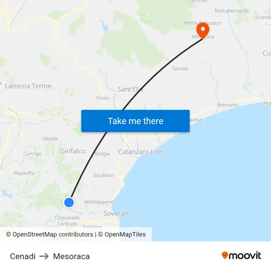 Cenadi to Mesoraca map