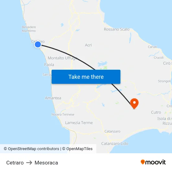 Cetraro to Mesoraca map