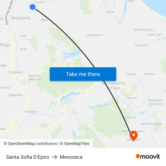 Santa Sofia D'Epiro to Mesoraca map