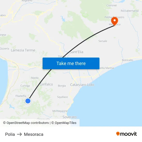 Polia to Mesoraca map