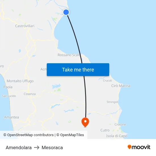 Amendolara to Mesoraca map