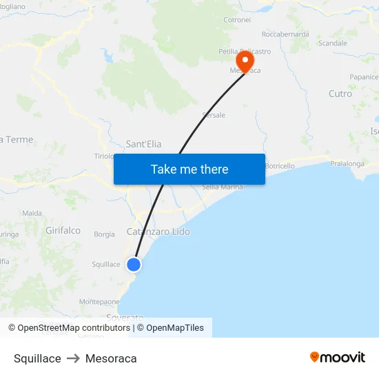 Squillace to Mesoraca map