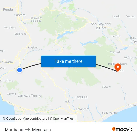 Martirano to Mesoraca map