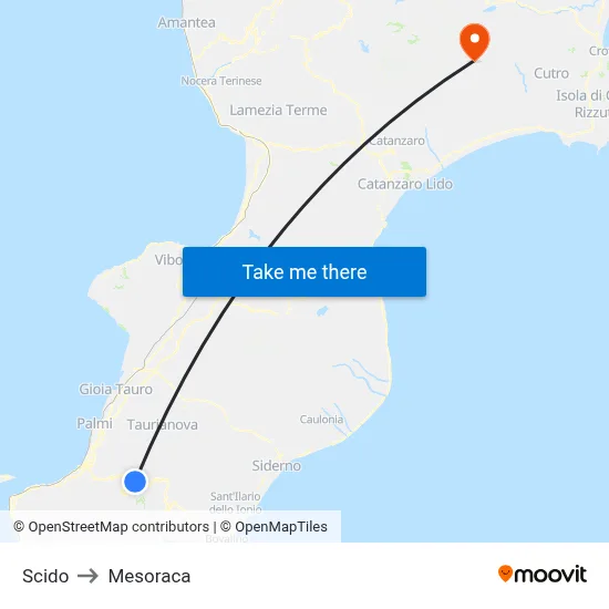 Scido to Mesoraca map