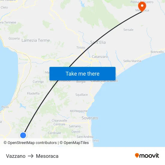 Vazzano to Mesoraca map